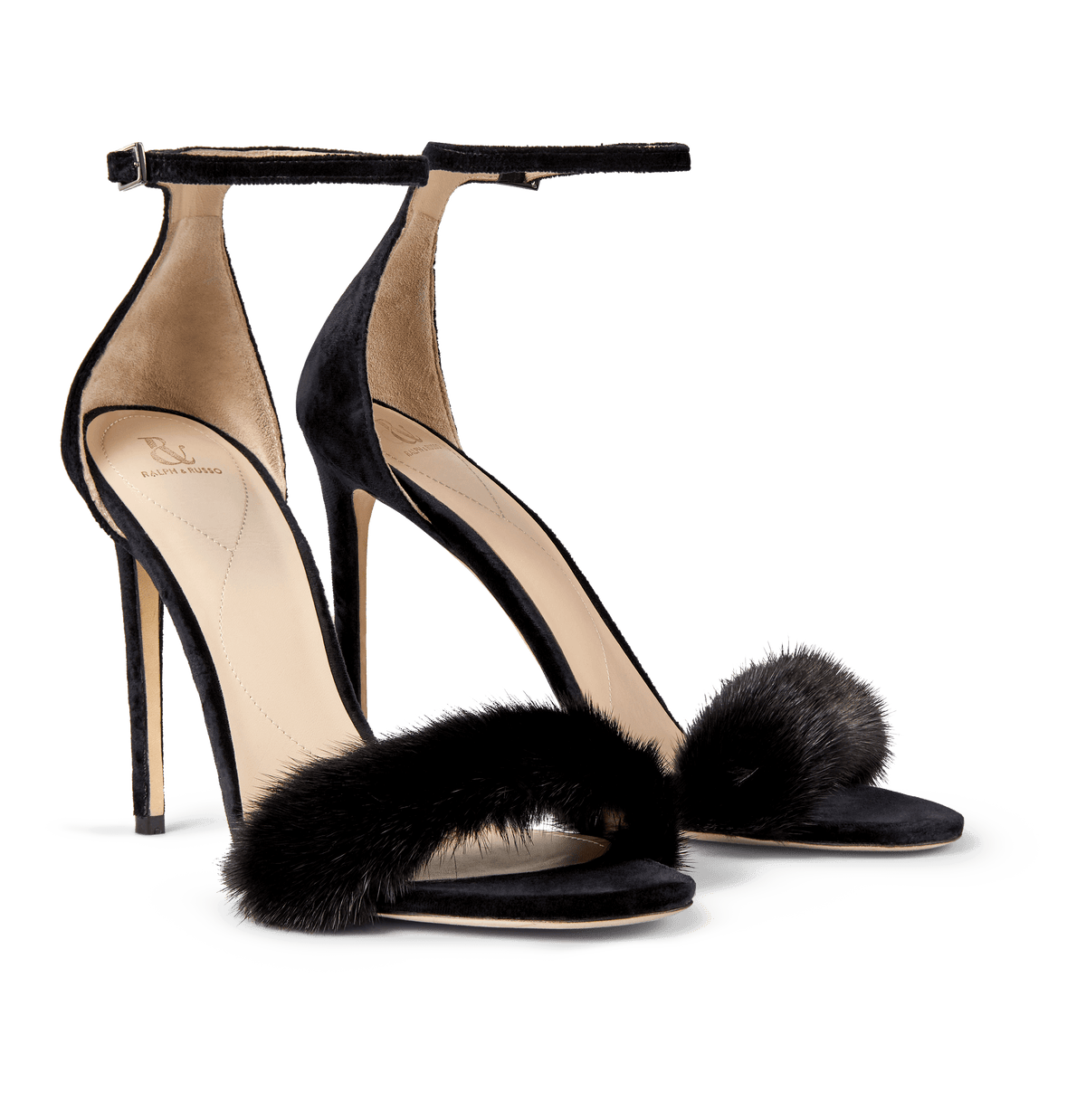 Black Mink and Suede Sandals